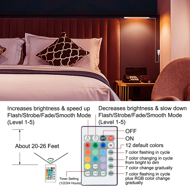 Alt view image 3 of 7 - Under Cabinet Light with Remote, Stick on Color Changing Under Counter Lighting, Plug in RGB LED Light Bar with Timer for Kitchen Sink Shelf Cupboard Closet Pantry Desk TV Stand Backlight