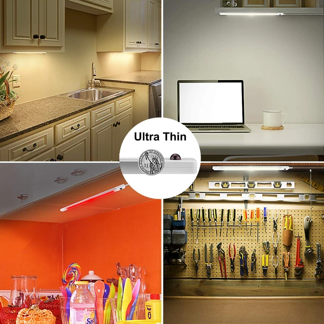 Alt view image 4 of 7 - Under Cabinet Light with Remote, Stick on Color Changing Under Counter Lighting, Plug in RGB LED Light Bar with Timer for Kitchen Sink Shelf Cupboard Closet Pantry Desk TV Stand Backlight