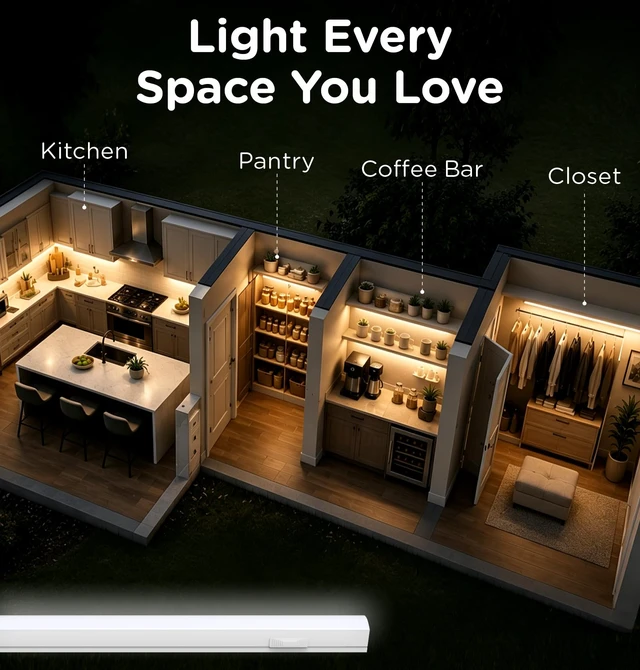 Alt view image 7 of 7 - Under Cabinet Lighting Plug in, Dimmable 3CCT 3000/4000/5000K AC120V Super Bright Ultra Slim Linkable LED Counter Lights for Kitchen, Shelf, Closet, Cupboard, White 16 inch 1Pack