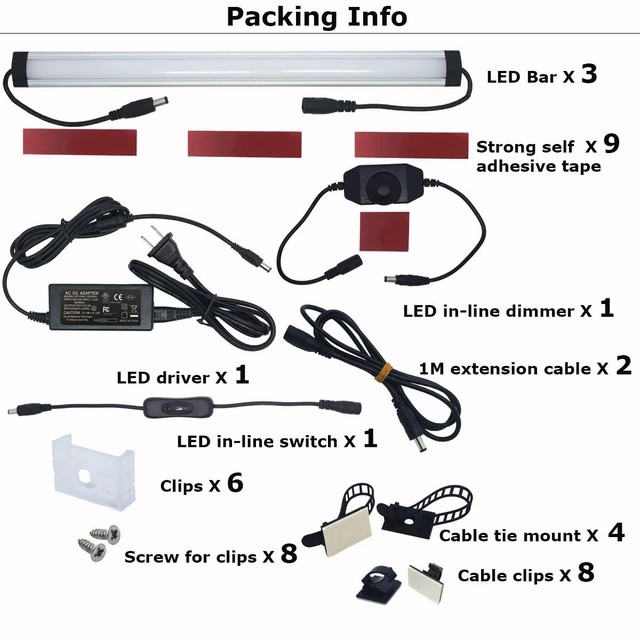 Alt view image 7 of 7 - Under Cabinet Lighting Kit Plug in, 3 Light Bars 20W Super Bright | Daylight White 20W 1000 Lumen Dimmable for Kitchen Under Cabinets Above Cabinets Counter Top 5000K (3-Light-Bar)