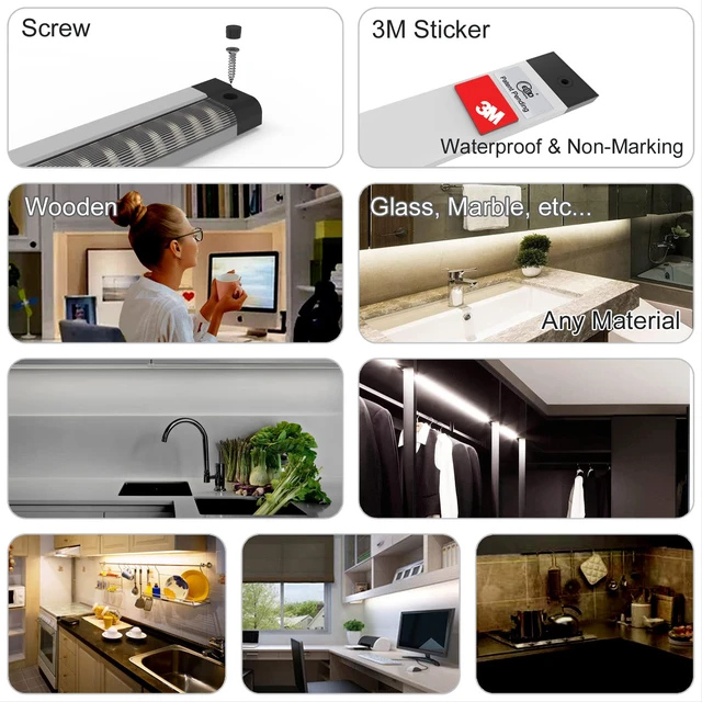 Alt view image 5 of 7 - Under Cabinet Light Bar, Neat Plug-in 6-Pack 12 Inch, 6500K 2700Lm | 1 Ext Cables, Mess-Free Built-in Adj Cable, ETL Adapter, Dimmer, Under Cabinet Lighting for Kitchen Counter Closet Bookshelf