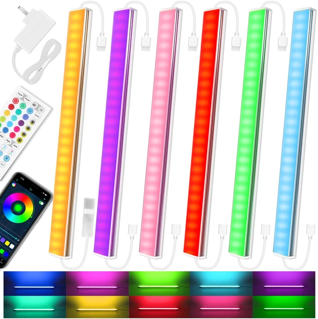 Main image of 6 Pack RGB Under Cabinet Lights with App and Remote Control | Dimmable Plug-In LED Light Bars for Kitchen Cabinets, Counters, Workbenches and Desks