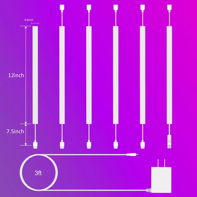 Alt view image 6 of 7 - 6 Pack RGB Under Cabinet Lights with App and Remote Control | Dimmable Plug-In LED Light Bars for Kitchen Cabinets, Counters, Workbenches and Desks