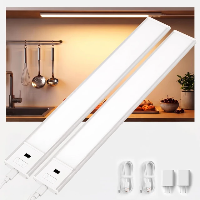 Main image of Under Cabinet Light,2Pcs 15.7 Inch Plug in LED Closet Light with Hand Wave | 3 Color Temps & Adjustable Brightness, Super Slim Dimmable Workbench,Under Counter Lights for Kitchen