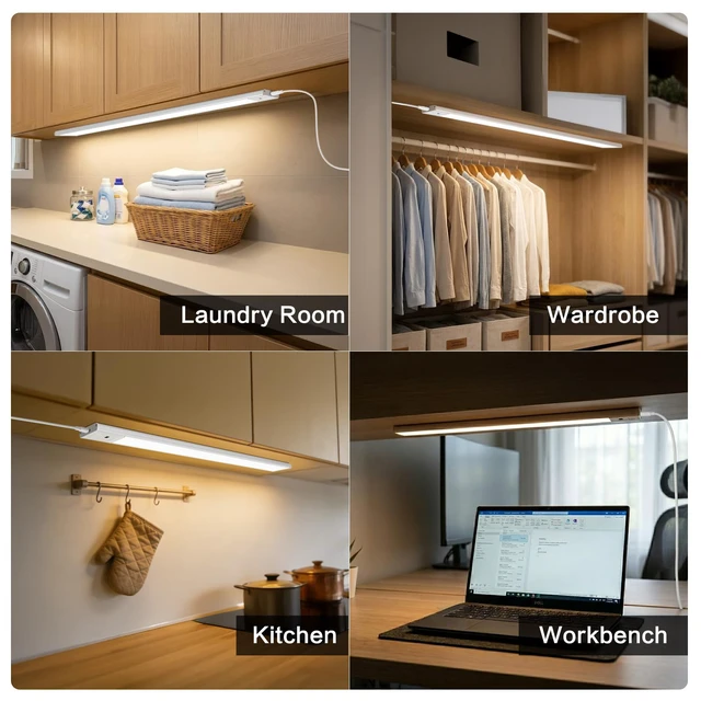 Alt view image 6 of 7 - Under Cabinet Light,2Pcs 15.7 Inch Plug in LED Closet Light with Hand Wave | 3 Color Temps & Adjustable Brightness, Super Slim Dimmable Workbench,Under Counter Lights for Kitchen