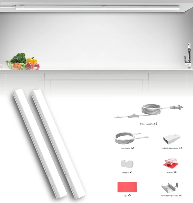 Alt view image 6 of 7 - Under Cabinet Lighting Plug in, 16 Inch 2 Pcs, Linkable AC120V 3CCT 3000K/4000K/5000K Ultra Slim, LED Under Cabinet Lights for Counter Light, Kitchen, Shelf, Sink, Workshop, Desk, White