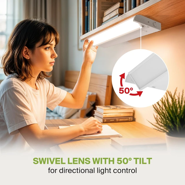 Alt view image 3 of 7 - Swivel LED Under Cabinet Lighting Plug in or Hardwired 12 Inch, Dimmable Under Cabinet Lights with High/Low/Off Switch, 3CCT 2700K-4000K, Linkable Under Counter Lights for Kitchen, White, ETL