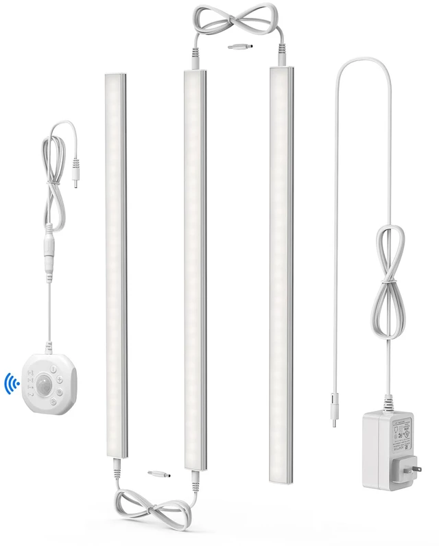Main image of Under Cabinet Lighting, Motion Sensor Dimmable LED Counter Light Bar, Plug-in Closet Lights with Day & Night Dual Modes, 4500K Daylight White, 3 Pcs Linkable for Kitchen, Pantry, Workbench