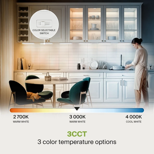 Alt view image 5 of 7 - Swivel LED Under Cabinet Lighting Plug in or Hardwired 12 Inch, Dimmable Under Cabinet Lights with High/Low/Off Switch, 3CCT 2700K-4000K, Linkable Under Counter Lights for Kitchen, White, ETL