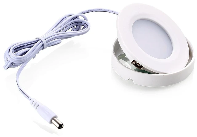 Alt view image 4 of 7 - 2.75-Inch LED Puck Light Kit, 3-Pack, Plug-in, 3000K, White | Warm white light, 12V plug-in kit with in-line dimmer, recessed/surface mount. Model: IN-0102-3-WH