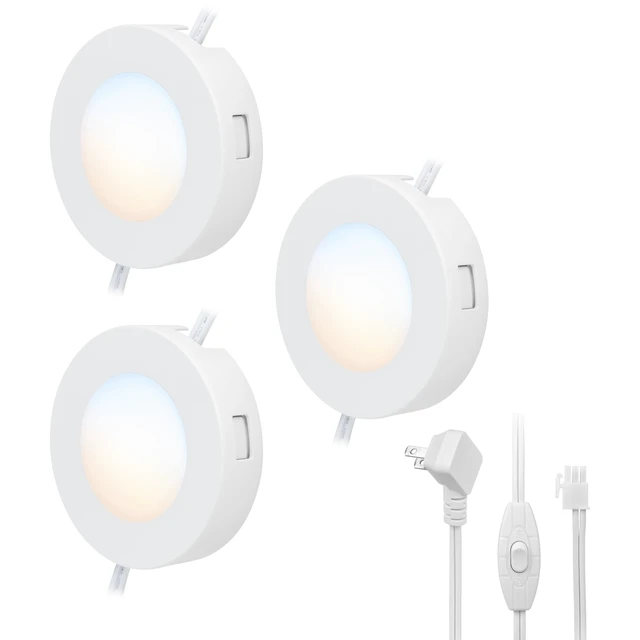 Alt view image 2 of 7 - Recessed Surface LED Puck Lights, 3 Pucks | Under Cabinet Lighting, 690 Lumens, Five White Settings from (2700K-6500K), Linkable, Under Counter Lighting for Kitchen