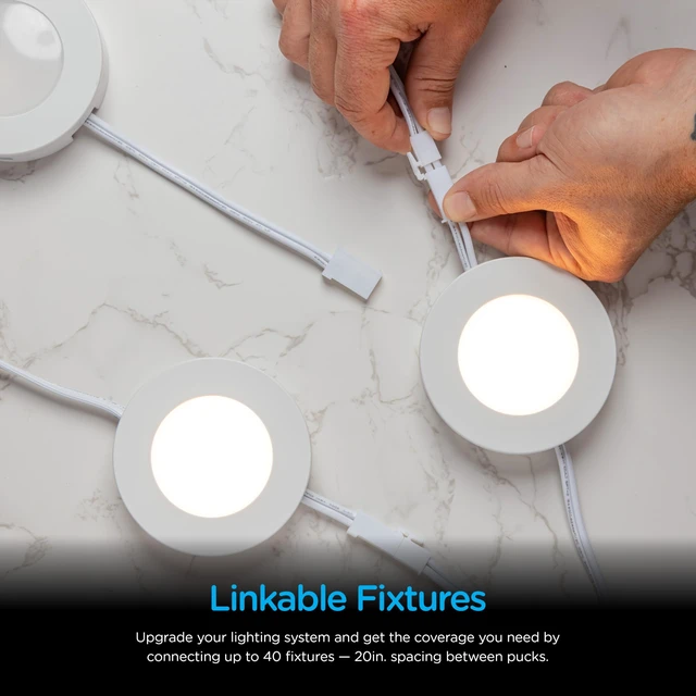 Alt view image 4 of 7 - Recessed Surface LED Puck Lights, 3 Pucks | Under Cabinet Lighting, 690 Lumens, Five White Settings from (2700K-6500K), Linkable, Under Counter Lighting for Kitchen