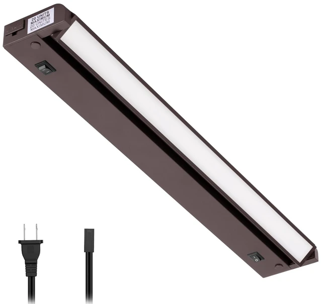 Main image of 16-Inch Plug-in Swivel LED Under Cabinet Light, 2-CCT, Bronze | 2700K warm white/4000K bright white, dimmable. Model: IN-0109-4-BZ