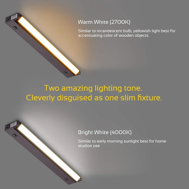 Alt view image 3 of 7 - 16-Inch Plug-in Swivel LED Under Cabinet Light, 2-CCT, Bronze | 2700K warm white/4000K bright white, dimmable. Model: IN-0109-4-BZ