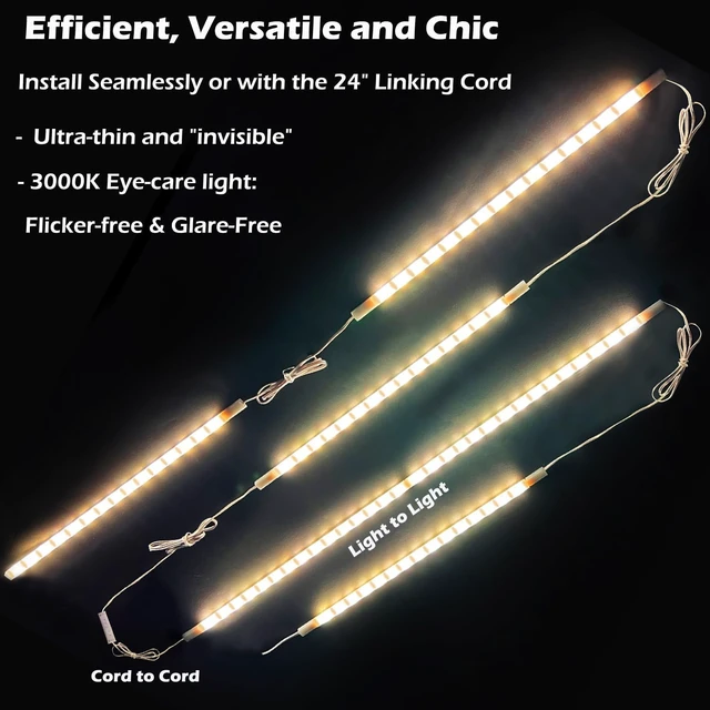 Alt view image 4 of 7 - Under Cabinet Lighting, 6-Pack 12" Linkable LED Light Bars 3000K | Warm White 1200LM Plug-in CRI90+ Frosted Lens Pantry Bookshelf Workbench
