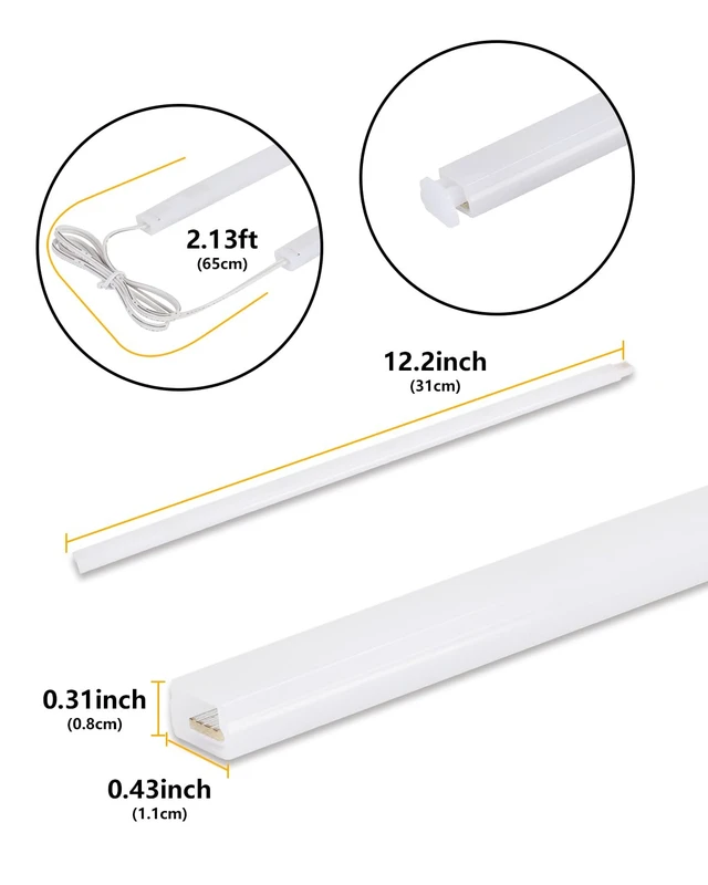 Alt view image 5 of 7 - Under Cabinet Lighting, 6-Pack 12" Linkable LED Light Bars 3000K | Warm White 1200LM Plug-in CRI90+ Frosted Lens Pantry Bookshelf Workbench