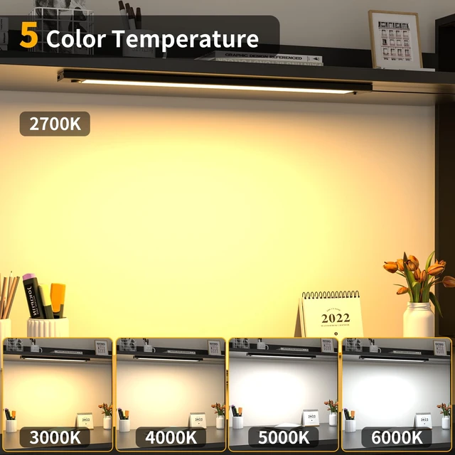 Alt view image 2 of 7 - 24 inch Under Cabinet Lighting, Dimmable Counter Lights for Kitchen | 5 Color Settings from 2700K-6000K,1200 LM Super Bright,Plug in LED Light Bar for Cupboard, Workbench, Shelf, Desk