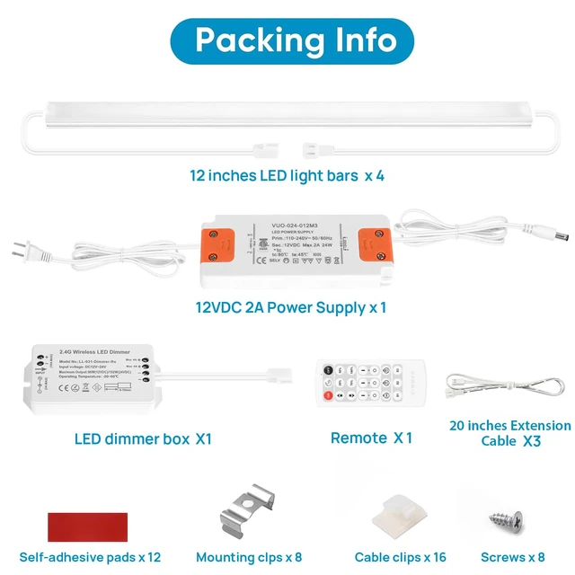 Alt view image 3 of 7 - Under Cabinet Lighting Kit Plug in 21W 3000K Dimmable with Remote | 1 Remote Controls Multiple Light Kits Synchronously. For Kitchen Under Above Cabinets Counters Shelf Display Warm White 3000K