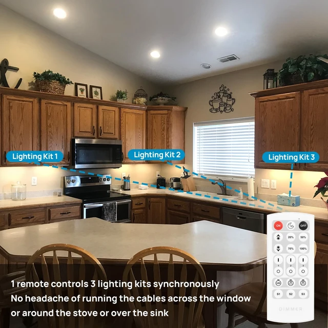 Alt view image 2 of 7 - Under Cabinet Lighting Kit Plug in 21W 3000K Dimmable with Remote | 1 Remote Controls Multiple Light Kits Synchronously. For Kitchen Under Above Cabinets Counters Shelf Display Warm White 3000K