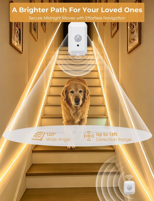Alt view image 3 of 7 - Smart Plug-in Dual Motion Sensor COB LED Strip Light for Under Bed, Under Cabinet, Hallway, Closet, 19.6ft APP Control, 3000K Warm White