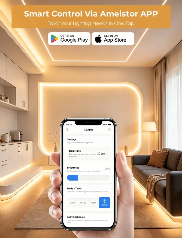Alt view image 4 of 7 - Smart Plug-in Dual Motion Sensor COB LED Strip Light for Under Bed, Under Cabinet, Hallway, Closet, 19.6ft APP Control, 3000K Warm White