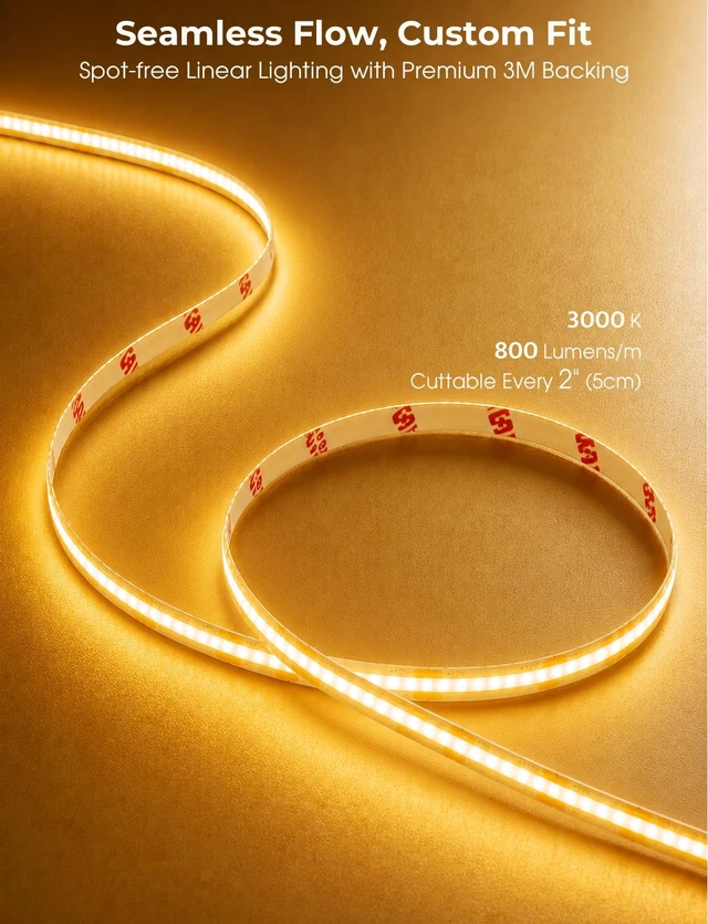 Alt view image 5 of 7 - Smart Plug-in Dual Motion Sensor COB LED Strip Light for Under Bed, Under Cabinet, Hallway, Closet, 19.6ft APP Control, 3000K Warm White