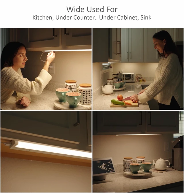 Alt view image 5 of 7 - LED Under Cabinet Lighting Hardwired or Plug in, 24 Inch 12W, Dimmable 5 Color 2700K/3000K/3500K/4000K/5000K, Linkable Eyes Care Design Counter Lights for Kitchen, Sink, ETL Listed, White