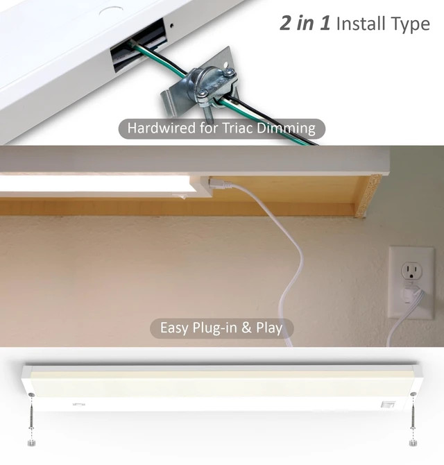 Alt view image 6 of 7 - LED Under Cabinet Lighting Hardwired or Plug in, 24 Inch 12W, Dimmable 5 Color 2700K/3000K/3500K/4000K/5000K, Linkable Eyes Care Design Counter Lights for Kitchen, Sink, ETL Listed, White