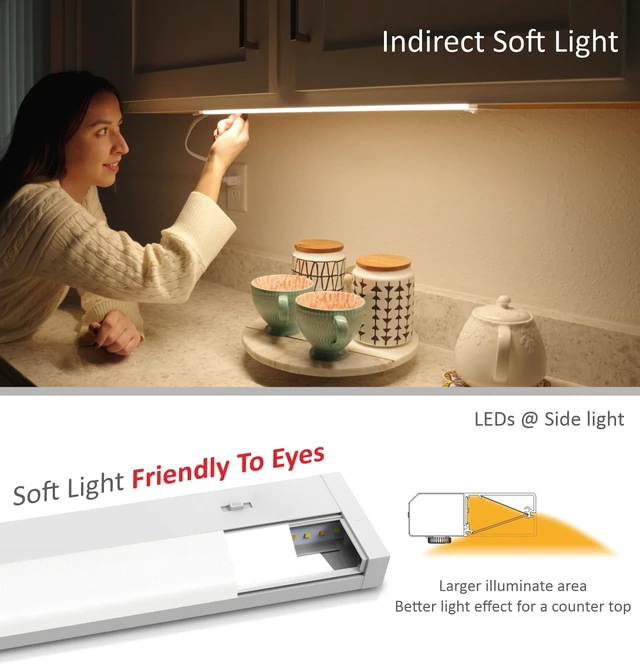 Alt view image 7 of 7 - LED Under Cabinet Lighting Hardwired or Plug in, 24 Inch 12W, Dimmable 5 Color 2700K/3000K/3500K/4000K/5000K, Linkable Eyes Care Design Counter Lights for Kitchen, Sink, ETL Listed, White