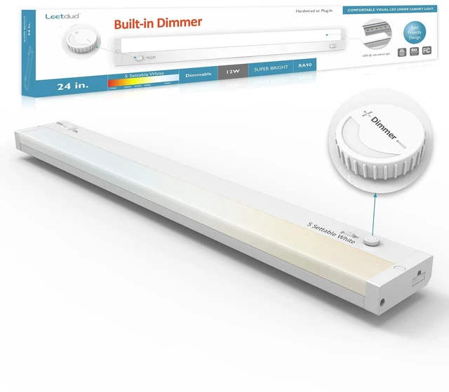 Main image of Under Cabinet Lighting Plug in or Hardwired Built-in Dimmer, 24 Inch 12W, 5CCT 2700/3000/3500/4000/5000K, Linkable Counter Lights for Kitchen, ETL Dimmable LED Light Fixture, White