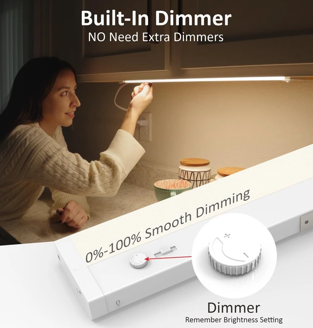 Alt view image 2 of 7 - Under Cabinet Lighting Plug in or Hardwired Built-in Dimmer, 24 Inch 12W, 5CCT 2700/3000/3500/4000/5000K, Linkable Counter Lights for Kitchen, ETL Dimmable LED Light Fixture, White