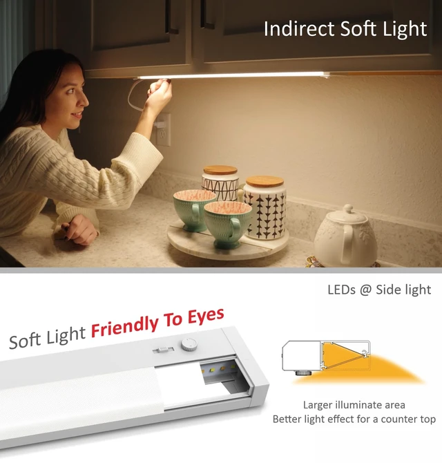 Alt view image 7 of 7 - Under Cabinet Lighting Plug in or Hardwired Built-in Dimmer, 24 Inch 12W, 5CCT 2700/3000/3500/4000/5000K, Linkable Counter Lights for Kitchen, ETL Dimmable LED Light Fixture, White