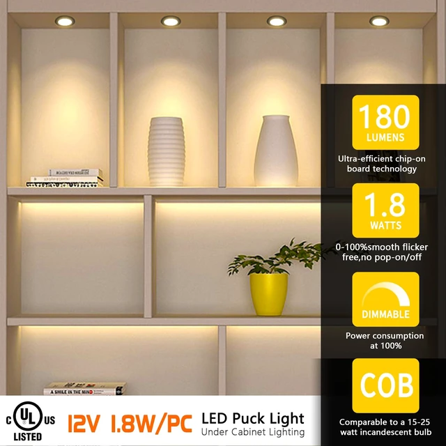 Alt view image 3 of 7 - Under Cabinet Lights CCT 3000K-6000K, Puck Lights Color Temperature and Brightness Adjustable with Touch Switch and ETL Listed Led Driver, Plug in Led Light for Kitchen Under Cabinet Wardrobe