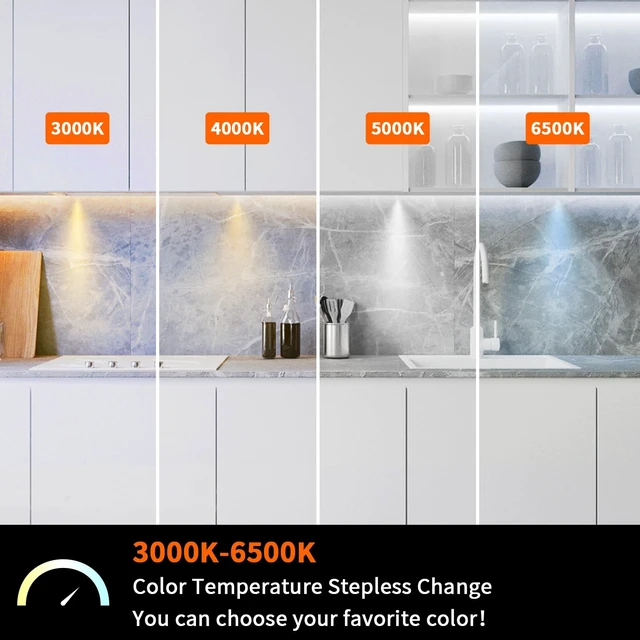 Alt view image 4 of 7 - Under Cabinet Lights CCT 3000K-6000K, Puck Lights Color Temperature and Brightness Adjustable with Touch Switch and ETL Listed Led Driver, Plug in Led Light for Kitchen Under Cabinet Wardrobe