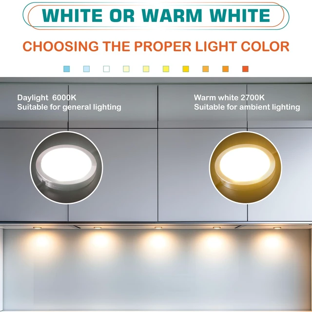 Alt view image 5 of 7 - Under Cabinet Lighting Kit, Curio Display Case Lighting, Dimmable Wireless RF Remote Control, Linkable Wired LED Puck Lights, AC120V to DC12V, Hardwired or Wall Plug, Daylight, 14 Lights