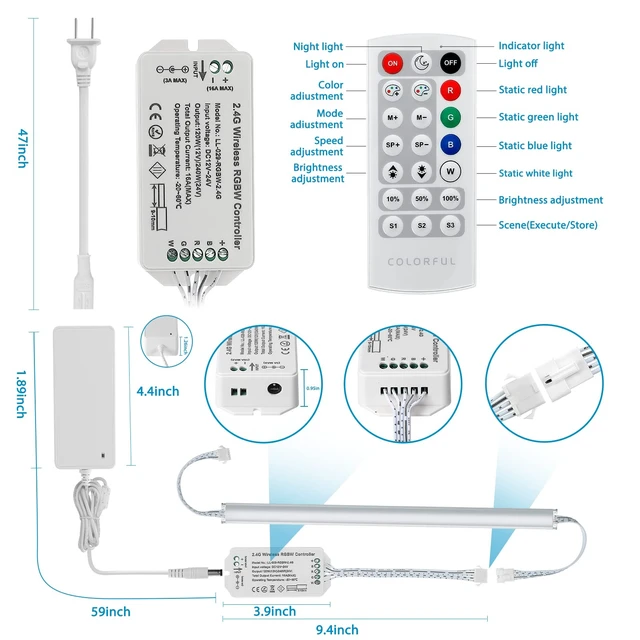 Alt view image 5 of 7 - Under Cabinet LED Lighting RGB Color Changing & Super Bright White Light | Dimmable with Remote. 6 pcs Linkable LED Light Strips with Power Supply, Extension Cords. Plug in. Max 24W. RGB + 5000K