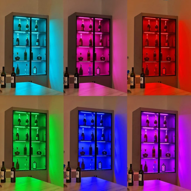 Alt view image 7 of 7 - Under Cabinet LED Lighting RGB Color Changing & Super Bright White Light | Dimmable with Remote. 6 pcs Linkable LED Light Strips with Power Supply, Extension Cords. Plug in. Max 24W. RGB + 5000K
