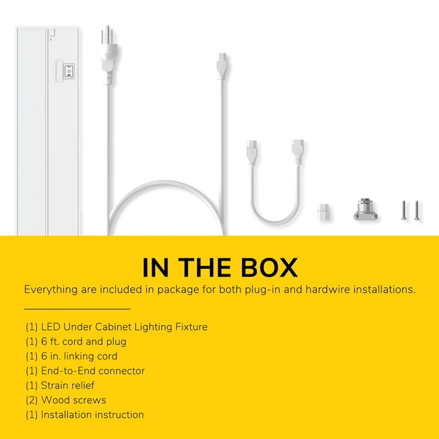 Alt view image 7 of 7 - 18-inch 3 Color Levels LED Under Cabinet Lighting, Hardwired or Plugged-in, Selectable White 2700K/3000K/4000K, Dimmable, White Finished, IN-0210-2