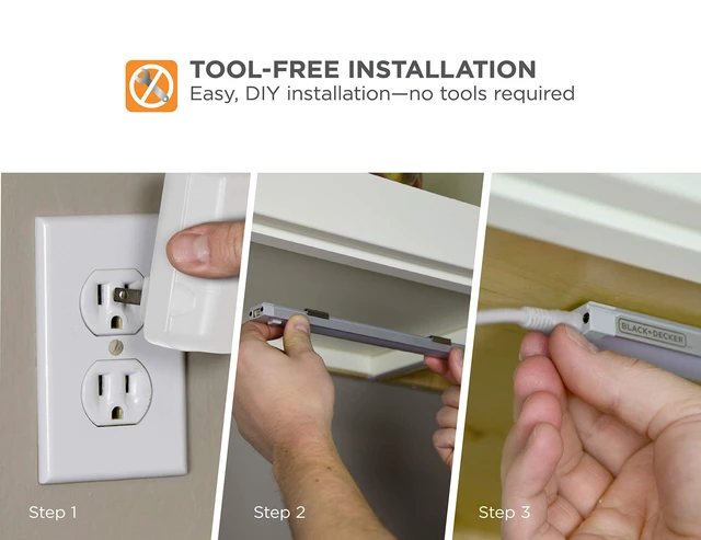 Alt view image 3 of 7 - Under Cabinet Lighting Kit, 3-Bars, 9 Inches Each, DIY Tool-Free Installation, Warm White, 2700K, 1080 Lumens, 15 Watts, Home Accent (LEDUC9-3WK)