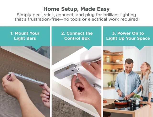 Alt view image 2 of 7 - Under Cabinet Lighting Kit, Motion Sensor, Dimmable, Linkable, 3 Color Settings, Tool-Free, for Kitchen, Pantry, Cabinets, Closets, Office (6) 9" Bars