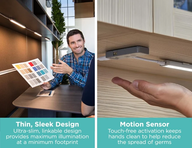 Alt view image 5 of 7 - Under Cabinet Lighting Kit, Motion Sensor, Dimmable, Linkable, 3 Color Settings, Tool-Free, for Kitchen, Pantry, Cabinets, Closets, Office (6) 9" Bars