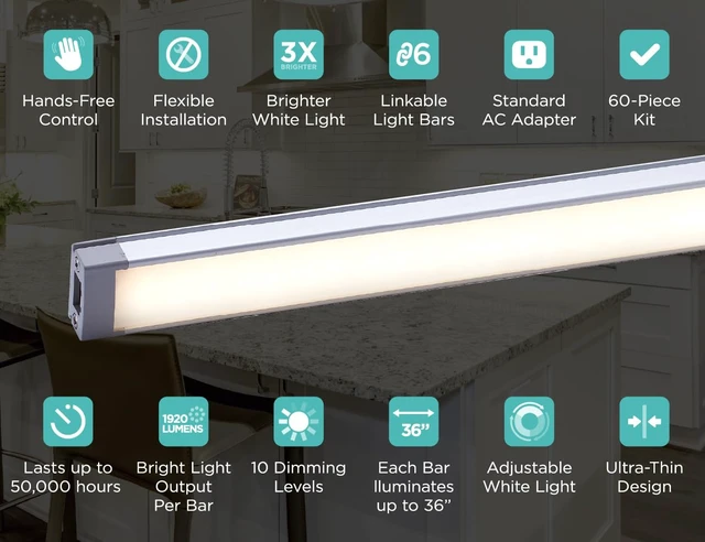 Alt view image 6 of 7 - Under Cabinet Lighting Kit, Motion Sensor, Dimmable, Linkable, 3 Color Settings, Tool-Free, for Kitchen, Pantry, Cabinets, Closets, Office (6) 9" Bars