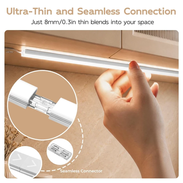 Alt view image 2 of 7 - Under Cabinet Lighting Plug-in, 6-Pack Smart Linkable LED Bars | 0.3in aluminum bars with App, Alexa and remote, 2700K-6500K , 1%-100% dimming, end-to-end or parallel for Kitchens, Cabinets