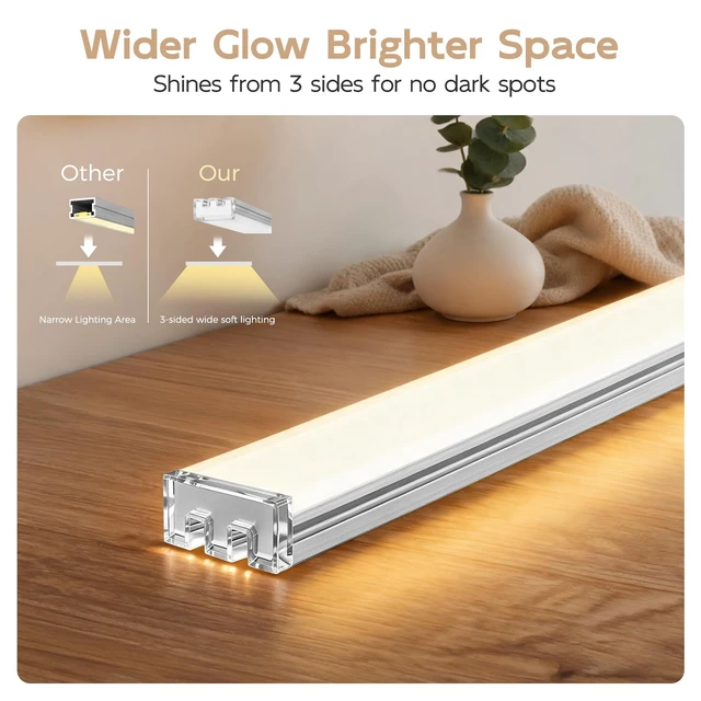 Alt view image 3 of 7 - Under Cabinet Lighting Plug-in, 6-Pack Smart Linkable LED Bars | 0.3in aluminum bars with App, Alexa and remote, 2700K-6500K , 1%-100% dimming, end-to-end or parallel for Kitchens, Cabinets