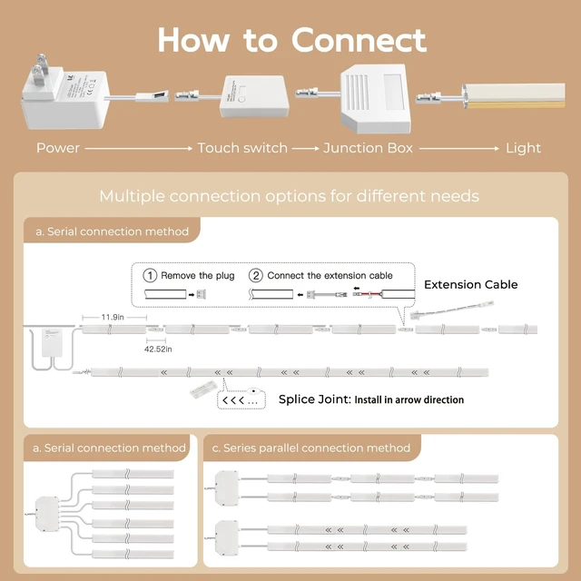 Alt view image 7 of 7 - Under Cabinet Lighting Plug-in, 6-Pack Smart Linkable LED Bars | 0.3in aluminum bars with App, Alexa and remote, 2700K-6500K , 1%-100% dimming, end-to-end or parallel for Kitchens, Cabinets