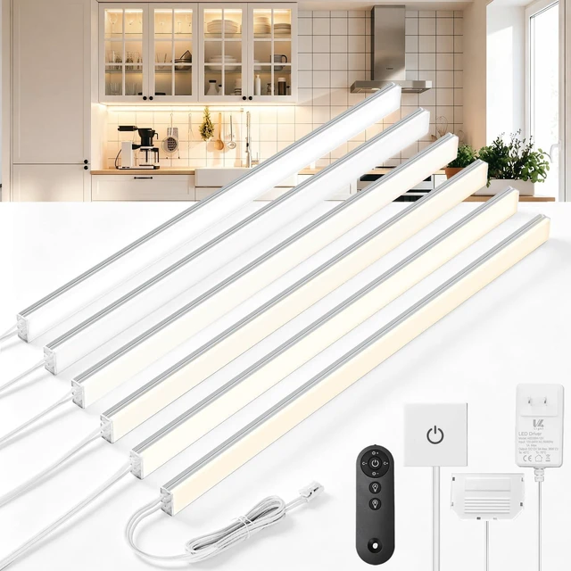 Main image of 0.3in Ultra Thin Linkable Under Cabinet Lighting Bar Plug-in 6-Pack | Silver Aluminum Shelf Led Lighting, Touch to Adjust Color Temperature and Brightness, Ideal for Kitchens, Cabinets, Pantry