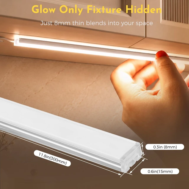 Alt view image 3 of 7 - 0.3in Ultra Thin Linkable Under Cabinet Lighting Bar Plug-in 6-Pack | Silver Aluminum Shelf Led Lighting, Touch to Adjust Color Temperature and Brightness, Ideal for Kitchens, Cabinets, Pantry