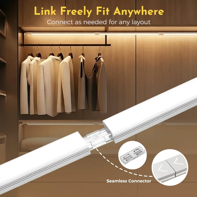 Alt view image 6 of 7 - 0.3in Ultra Thin Linkable Under Cabinet Lighting Bar Plug-in 6-Pack | Silver Aluminum Shelf Led Lighting, Touch to Adjust Color Temperature and Brightness, Ideal for Kitchens, Cabinets, Pantry