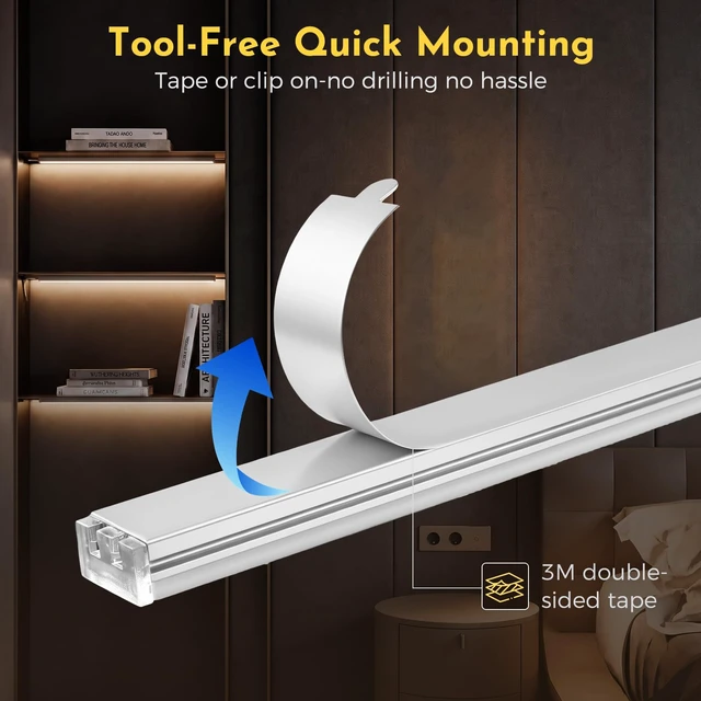 Alt view image 7 of 7 - 0.3in Ultra Thin Linkable Under Cabinet Lighting Bar Plug-in 6-Pack | Silver Aluminum Shelf Led Lighting, Touch to Adjust Color Temperature and Brightness, Ideal for Kitchens, Cabinets, Pantry