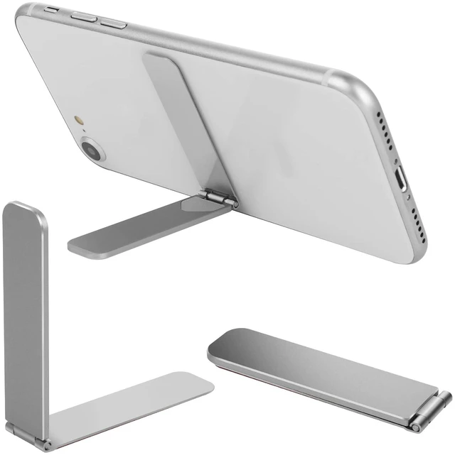 Main image of Ultra Thin Cell Phone Holder, Adjustable Mini Alloy Phone Kickstand Portable Phone Stand Foldable Phone Stand for Mobile Phone Tablet (Silver)